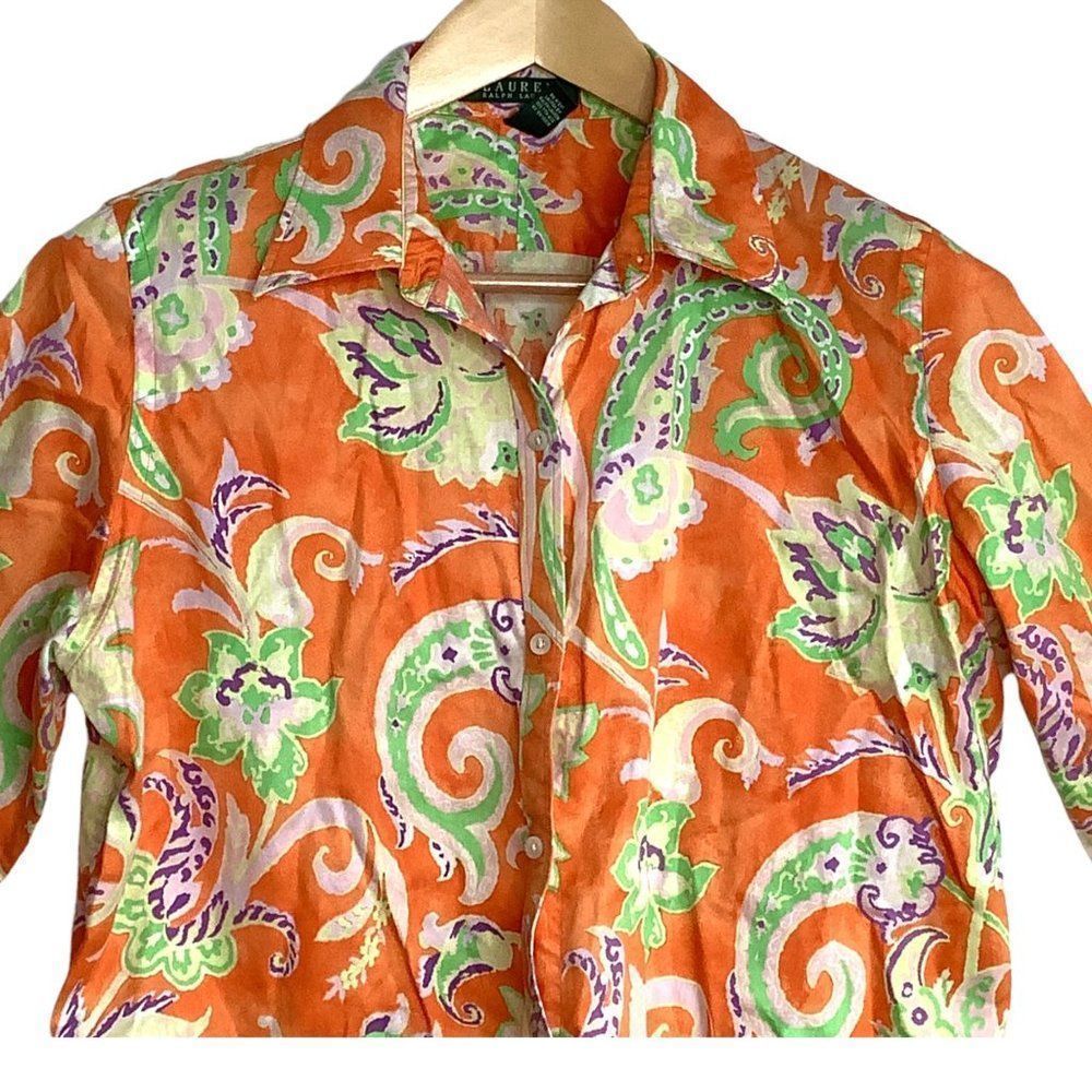 Lauren Ralph Lauren Paisley Print Button Up Shirt Relaxed Fit SZ L 100% Cotton - Picture 7 of 8